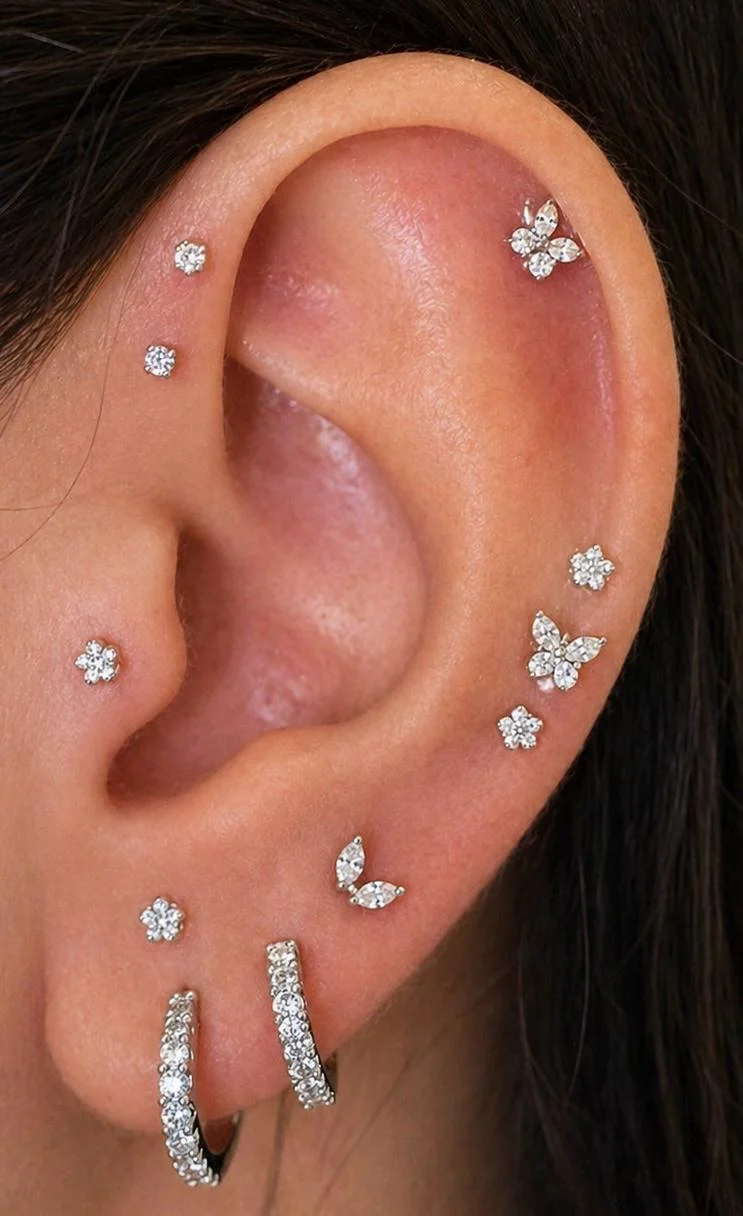 Constelação de piercings prateados
